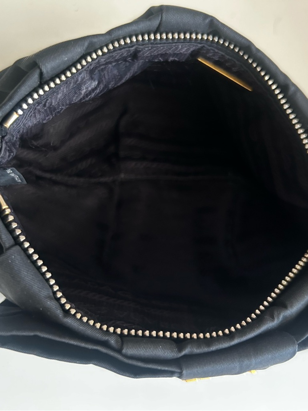 Prada Nylon Logo Ribbon Black Bow Wristlet with Gold Hardware
1N1422 - Picture 9 of 15